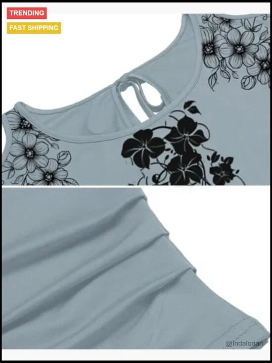 Cold Shoulder Blouse with Floral Pattern, Loose Fit, Polyester Spandex Blend - Picture 4 of 7